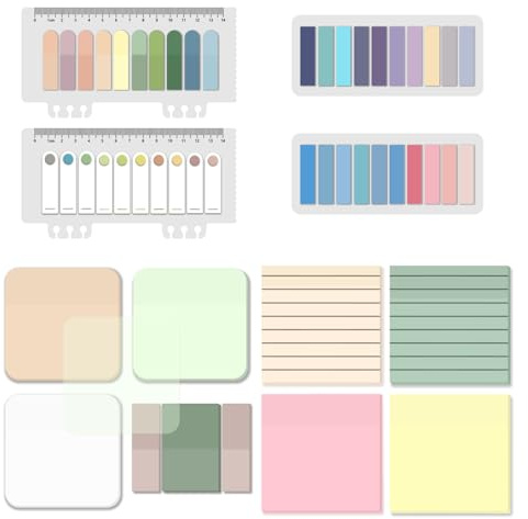 BAYTORY Lot de 1300 Feuilles de Notes Adhésives Transparentes Pastel, Imperméables, 7,6 x 7,6 cm, Onglets D'index Autocollants Translucides Inscriptibles Pour Livres D'annotation