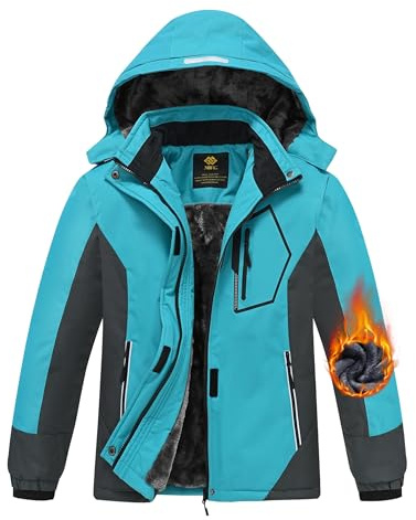 MoFiz Jackor Flicka Vinter Skidjacka Nina Ski Junior Jackor Vinter Ski Jacket med huva, Blå, 14-16 år