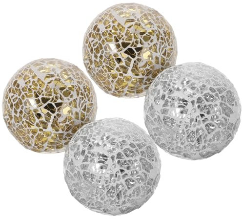 MAGICLULU 4 Bolas De Esfera De Mosaico Decorativas De Cristal Bolas Redondas De Navidad Bolas De Centro De Mesa Jarrones Adornos De Relleno para Cuencos Bandeja Mesa De Comedor Color Dorado