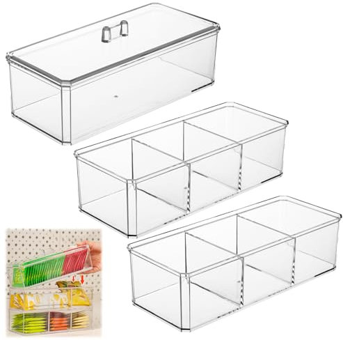 MININUSI 3 Pezzi Impilabile Contenitore Trucchi Organizer,organizer per Cosmetici in Acrilico,Organizer Trucchi con Coperchio,Contenitore porta Trucchi Trasparente,per Cassetti,Bagno(1+3+3Compartment)