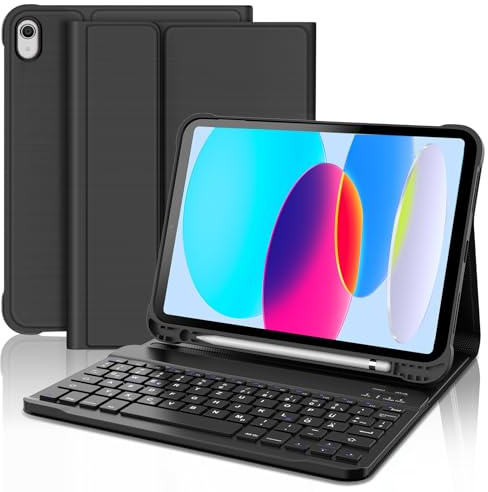 FOGARI Tastatur für iPad 10. Generation 2022 10,9 Zoll/11. Generation A16 2025 11 Zoll - Kabellose Abnehmbare Keyboard iPad10 Generation Hülle mit Stifthalter, QWERTZ Deutsches, Schwarz
