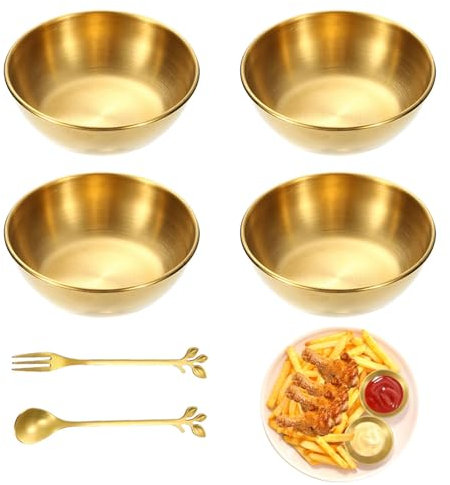 Xiciki 6 Pcs Dipping Bowls Set, Stainless Steel Dipping Bowls Set with Spoon & Fork, Small Sauce Dishes for Sushi Appetizer Condiments and Dips