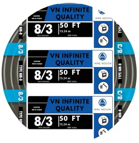 VN Infinite quality 8/3 NM-B Non-Metallic Sheathed Cable Stranded Residential Indoor Wire (50-FT)