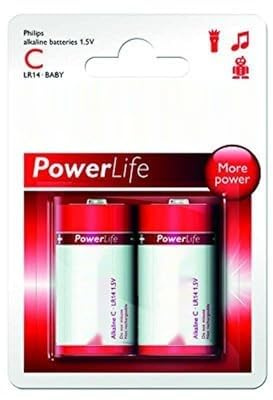 Philips LR14P2B/10 Alkaline C Batteries, Pack of 2, 1.5V. Ideal for ensuring optimal performance in devices requiring C battery.
