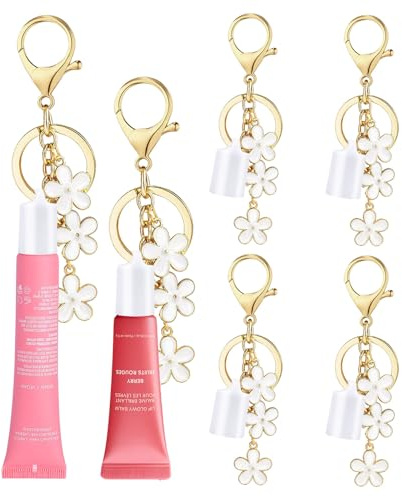 LUHOHI 4PCS Lip Balm Cap Keychain With Flower Charms for Summer Fridays, Lip Gloss Holder Keychains Kit for Summerfridays 0.5oz Portable Purse Accessories （No Lip Balm）