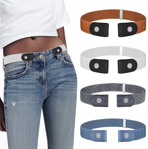CATOR 4 Piezas Cinturón Elástico Sin Hebilla, Cinturon elastico mujer, Invisible Cinturon Elástico sin Hebilla para Mujer Hombre Buckless Belt Ajustable Cintura para Vaqueros