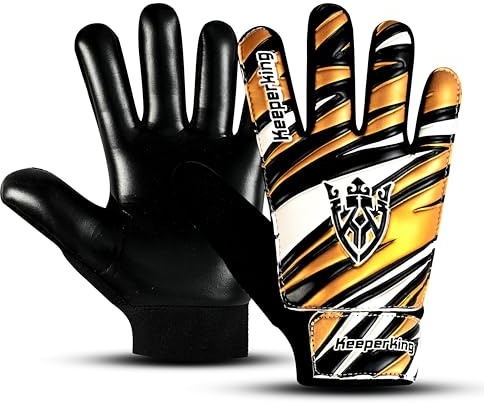 Keeperking Gants de gardien de but pour enfants, garçons et filles, gants de football junior, gants de joueur de football pour garçons (5, doré/noir)