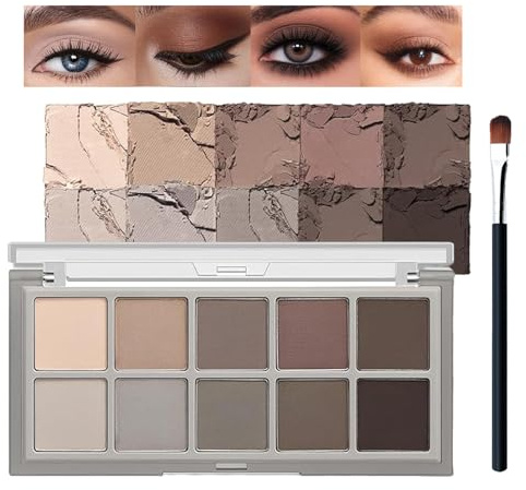 Smoky Eyeshadow Palette 10 Colors, Matte Grey Black Cream Eye Shadow Includes Brushes, Highly Pigmented, Blendable & Long Lasting, Korean Style Travel Size Makeup for Women (Matte Gray)
