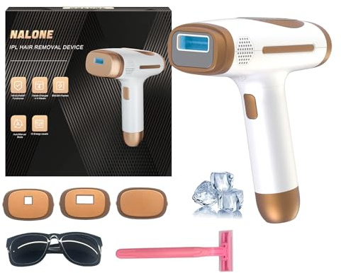 IPL Hair Removal Devices, NALONE Laser Hair Removal Device 999.999 Flashes for Women/Men, Up to 1200NM Wavelength, Two Mode, High Energy Levels Painless Laser Hair Removal for Whole Body (Gold)
