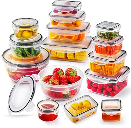 JSCORES 30 PCS Food Storage Containers with Lids(15 Tubs & 15 Lids) Airtight Plastic Meal Prep Containers Leakproof Food Containers Set Reuasable-BPA Free