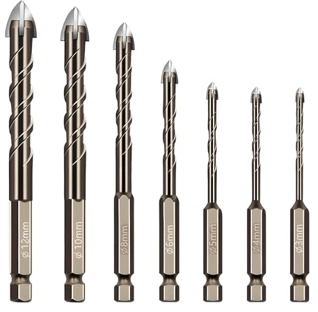 7Pcs Brocas Porcelanico Juego De Brocas Profesional Acero Tungsteno Brocas Ceramica 3 4 5 6 8 10 12mm Azulejos Aleación para Azulejos Vidrio Cerámica Hormigón Hormigón y Mármol Metal Madera