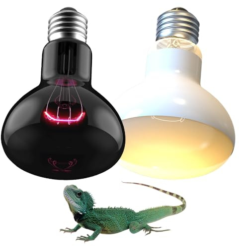 Nzkeuf Pack de 2 Lámpara de Calor para Reptiles, 220V 50W, Luz Diurna y Luz Nocturna, Portalámparas E26/E27, Bombilla Calor para Tortugas Lagartos Serpiente Acuarios y Anfibios