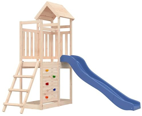 Gecheer Set da Gioco da Esterno in Legno Massello di Pino, con Scivolo Ondulato, Parete da Arrampicata e Sabbiera, per Bambini e Famiglie