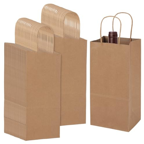 nbeads 110 Pcs Sac à Vin en Papier, 12.7x10x27cm Sacs Cadeaux en Papier Brun avec Poignées Parfaits pour Une Pendaison de Crémaillère Un Anniversaire Les Courses Ou L'Emballage de Plats à Emporter
