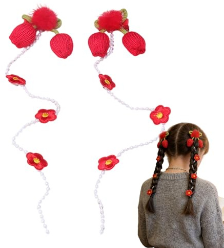Fermaglio per treccia per capelli, coppia di fiocchi alla con fiori | Clip per capelli con treccia e nappe | Per ragazze adolescenti donne per andare a scuola