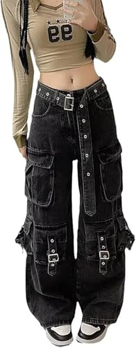 Y2K Grunge Cargo Baggy Jeans Byxor Emo Dam Punk Raka Ben Byxor Byxor Alt Y2K Kläder
