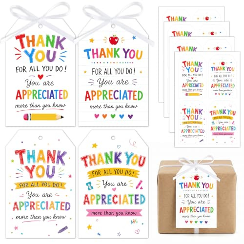 20Pcs Thank You Teacher Gift Tags 4 Designs End of Year Gift Decoration