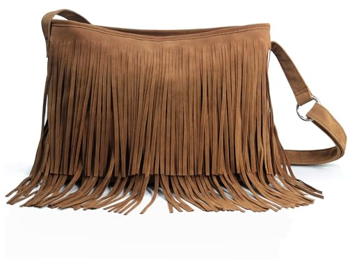 Hoxis Tassel Faux Suede Leather Hobo Cross Body Shoulder Bag Womens Sling Bag (Brown)