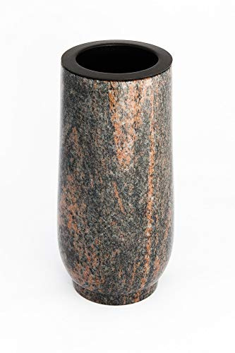 Afterglow Snygg gravvas klassisk av äkta granit, Gneis Barap, Halmstad, höjd 20 cm/ 10 cm, gravdekoration, väderbeständig, frostsäker, granitvas med plastinsats, kyrkogårdsvas