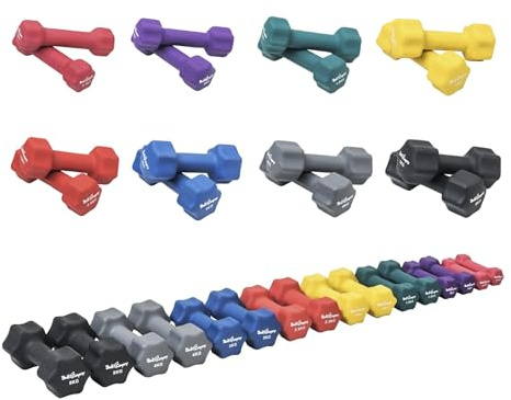 Bad Company Haltères en néoprène de 0,5 kg à 5 kg - Colorées - Petites haltères caoutchoutées pour fitness, gymnastique, aérobic, maison - Pour homme et femme