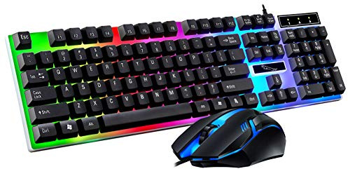 Yimidear Gaming Tastiera e Mouse da Gioco Illuminata Mouse e Tastiera USB con LED Controluce 104 Tasti Funziona per PC, Computer, Laptop, PS4, Xbox One (Nero)