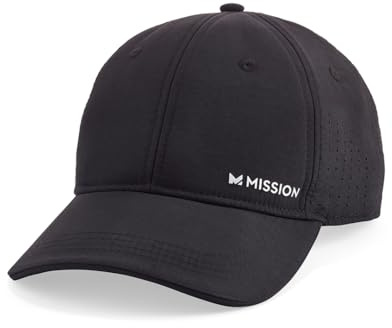 MISSION Cooling UPF Vented Performance Hat - Unisex One Size Cap for Workouts, Golf & Running - Sweat & Water Activated Technology - (Black)
