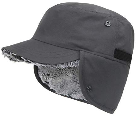 Gisdanchz Cappelli Invernali Paraorecchie Uomo Cappellino Uomo con Visiera Cappello Uomo Inverno Donna Thermal Warm Winter Baseball Flat Top cap with Earflap Ear Muffs Cold Weather Cadet Hats Grigio