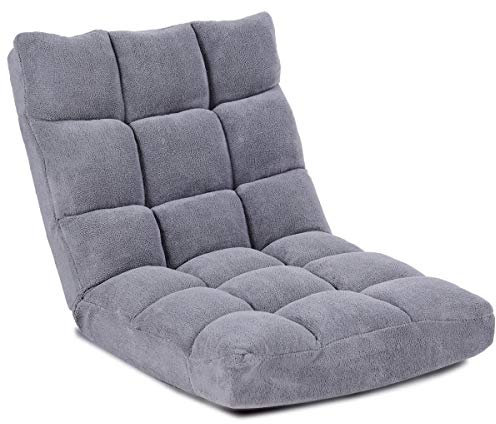 GIANTEX Bodenstuhl, Bodensessel gepolstert klappbar, 14-stufig verstellbares Bodenkissen mit Rückenlehne, Faules Sofa Meditationsstuhl Fensterstuhl (grau)