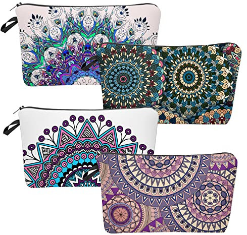 Schminktasche 4 Stück wasserdichte Reise Kulturbeutel Bunt Kulturbeutel Damen Make Up Tasche Mandala Blumen Muster Kosmetiktaschen für Frauen Mädchen