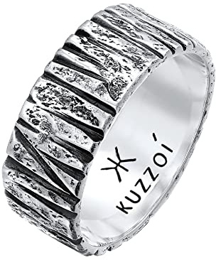 Kuzzoi Bague pour homme texturée en argent 925 massif (9 mm), Argent sterling