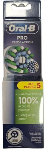 Oral-B Cross Action Testine Spazzolino Elettrico, Confezione da 5 Testine di Ricambio Bianche, Setole Angolate che si Adattano a ogni Dente per una Pulizia Profonda