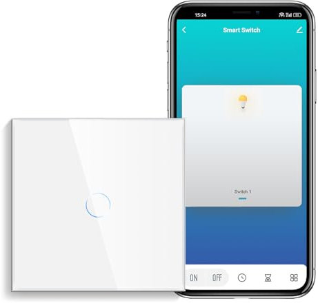 CNBINGO Smart Touch Lichtschalter Arbeiten mit Alexa, Google Home - Kein Neutralleiter Erforderlich - WLAN Lichtschalter unterputz Weiß - mit Glas Panel und Status-LED