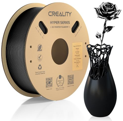 Filamento ABS Ufficiale Hyper, Filamento per Stampante 3D Creality 1,75 mm per Stampa ad alta Velocità, Resistente al Calore, Forte e Durevole, Precisione Dimensionale +/- 0,03mm, 1 kg/Spool, Nero