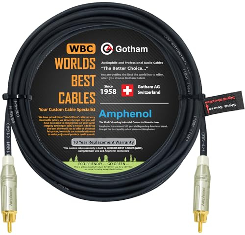 25 Foot - Gotham GAC-4/1 (Black) Star-Quad Center-Channel Subwoofer Cable with Amphenol ACPR-SWH Die-Cast, Gold Plated RCA Connectors – Directional