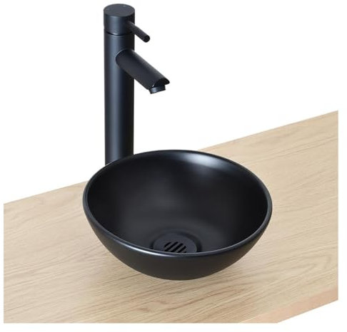 MOB-IN Vasque Lave-Mains à Poser Ronde en céramique Noir 26cm