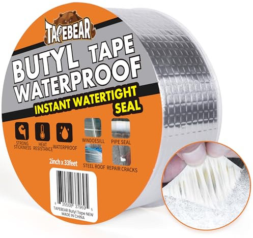 TAPEBEAR Cinta Butilo Impermeable 50mmx10m, Aluminio Sellador Cinta Butilica, Cinta De Para Reparación Autoadhesiva Para Fugas De Techo, Reparación De Grietas, Ruptura De Tuberías