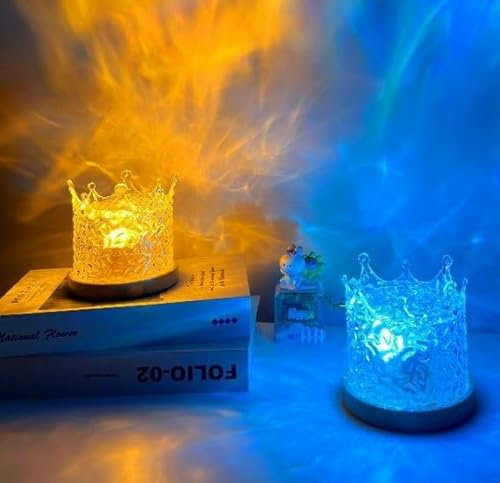 LTXDJ Galaxy Projector Night Light for Bedroom, Touch Lamps Bedside Star Projector for Kids, Ice Cube Ocean Wave Sensory Lights 16 Color Adjustable Brightness Crystal Lamp (Crown)