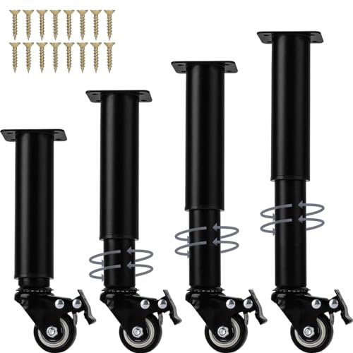 Btowin VCF 31-45cm Verstellbar Metall Möbelfüße mit Lenkrollen, 4 Stück Höhenverstellbar Konisch DIY Ersatz Tischbeine Schrankfüße mit Rollen für Schrank Bett Sofa Couch Nachttisch