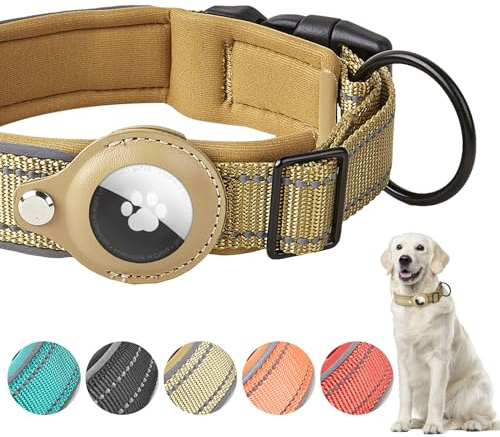Boloshine Airtag hundhalsband, justerbart reflekterande hundhalsband i nylon, med snabbfrigörande spänne och hållare för Apple Air Tag, hållbara anti-förlust hundhalsband för små, medelstora och stora