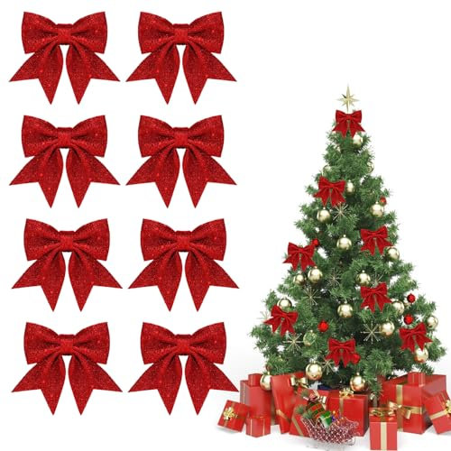 TAXTYHRE Fiocchi per Albero di Natale Rosso, Natalizi Glitterati Fiocchi Decorativi, Fiocchi Natalizi Glitterati, Fiocchi Rossi Albero di Natale, Regalo Fiocchi Decorazione di Natalizie (Rosso8)