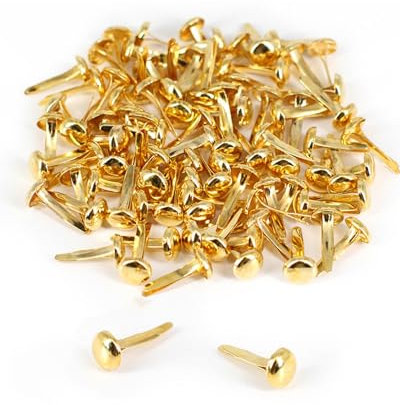 TPZORJX 100 Stück Mini Brads - Musterbeutelklammern Rundkopfklammern Musterklammern Metall Rundkopfklammern Scrapbooking Brads Musterklammern für Kartenherstellung Scrapbooking Kunst Basteln DIY(Gold)
