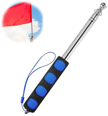 Mât de Drapeau Télescopiques de 1,6 m, Mat Drapeau Portatif, Télescopique à Main en Acier Inoxydable, Drapeau Publicitaire Manche Telescopique Hampe, pour Les Guides, Camping, Compétitions (Bleu)