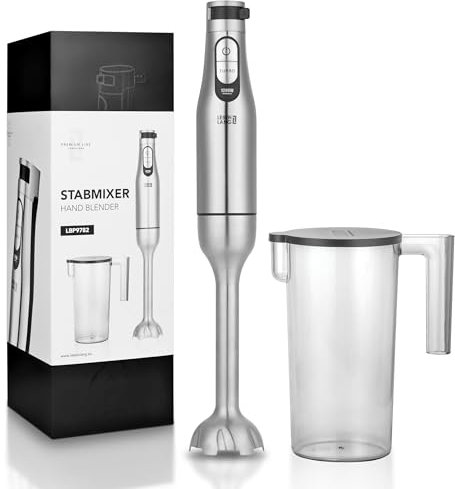 LEBENLANG Premium 1200W Stabmixer Edelstahl - Inkl. 1000ml Messbecher & Spritzschutz I Stufenlos verstellbar & Turbo I Elektrische Hand Blender Pürierstab Edelstahl Zauberstab Mixstab Purierstabmixer
