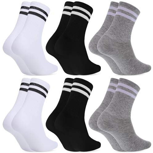 6-Paia Calzini Sportivi Donna Calzini Cotone Traspiranti, Eleganti Bianchi, Confortevoli Alti, Per Running, Tennis, Nero Bianco Gra (EU 34-38)