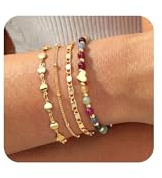 JeweBella 4 Stycken Armband Dam Guld/Silver Bohemiskt Hjärta Armband Naturstenar Armband Kedja Orm Stapelbara Set Justerbar Armband Smycken Kvinnor