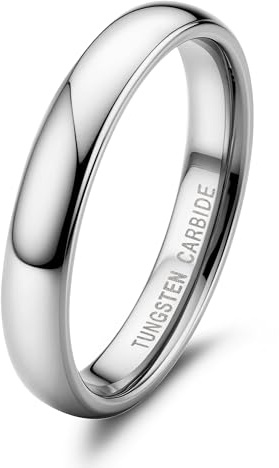 Jstyle 4mm Tungsten Rings for Men Women Hypoallergenic Wedding Band Rings Silver Domed High Polish Comfort Fit Size 10 Not Tarnished