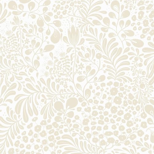 LiKiLiKi Beige blomtapet självhäftande tapet 44 x 600 cm vintage väggfolie blommor mönstertapet vattentät vinyltapet för sovrum vardagsrum badrum