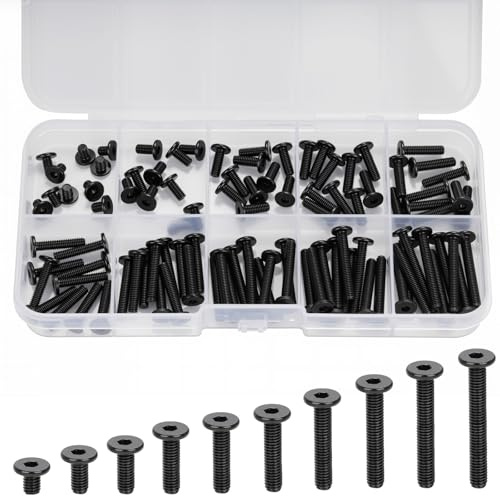 100 viti a testa svasata M3 x 4,6,8, 10, 12, 14, 16, 18, 20,22 mm, viti piccole in acciaio inox A2 V2A, filettatura completa nera