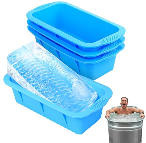 4 Pcs Cubiteras para Hielo Grande, Cubitera Silicona Reutilizable, molde silicona congelador rectangular para maquina de hacer hielo, baños de hielos, enfriador de baños fríos