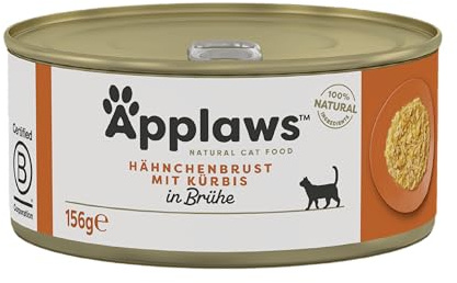 Applaws 100% Natural Wet Cat Food, Chicken Breast with Pumpkin in Broth - Pack of 24 x 156g Cans